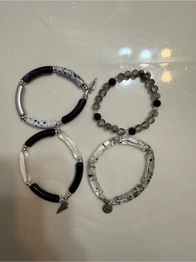 Erimish Black, White and Smoke Bead Stretch Bracelet Set
